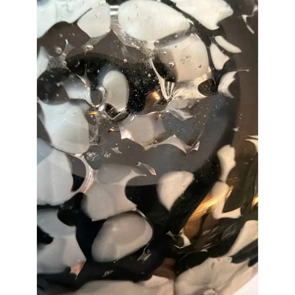 Vintage Black White Art Glass Bud Vase Hand Blown Confetti Speckled 4.5